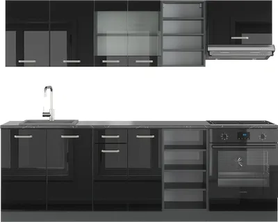 Produktbild von Küchenzeile Vicco R-Line Schwarz Hochglanz/Anthrazit 240 cm , AP Anthrazit, Model 43218