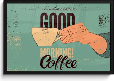 Produktbild von MuchoWow® MuchoWow® Gerahmtes Poster Kaffee - Zitate - Retro - Guten Morgen! Kaffee - Zitate 60x40 cm - Poster mit zchwarzem Bilderrahmen - Printing - Wanddeko Schlafzimmer