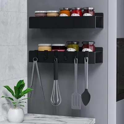 Obrázek produktu pro Magnetický držák na bylinky z nerezové oceli, 6 háčků, černý