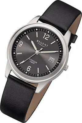 Produktbild von Regent Herren Uhr Titan-Uhr F-684 Analog Leder Armband-Uhr schwarz URF684