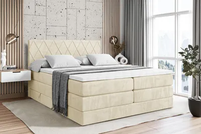 Produktbild von ALTDECOR Boxspringbett mit 2 Matratzen und Topper - 160x200 cm - LEPARO KING - Beige Monolith 04 - Polsterbett mit, H3- und H4- Matratzen, Bettkasten und Lattenrost, Bett mit Stauraum