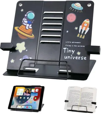 Immagine prodotto di Ibenzoa®: Supporto per libri e tablet in metallo, regolabile e pieghevole, ideale per bambini e adulti. Offre 6 angoli di inclinazione e è resistente alla ruggine