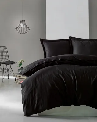 Produktbild von L'Essentiel Linge de Maison, Elegant - Black, Satin-Bettwäscheset für Einzelbett XXL (DE), Schwarz, 100 % Baumwollsatin, 155 x 155 cm