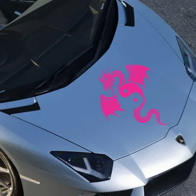 Produktbild von Aufkleber - Autoaufkleber "Yin Yang Drache" 50cm x 40cm pink - Tuning Carystyling Heckscheibe Auto