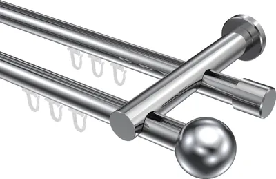 Produktbild von Interdeco Innenlaufstange / Gardinenstange mit Innenlauf Chrom, Typ Platon Luino (Kugel), 20 mm Ø 2-läufig, 600 cm