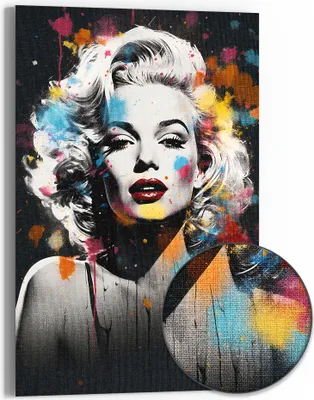 Produktbild von DEQOART Hybrid Leinwand Bild 60x90 cm 'Ikone im Farbregen' Wandbild Glas flach modern