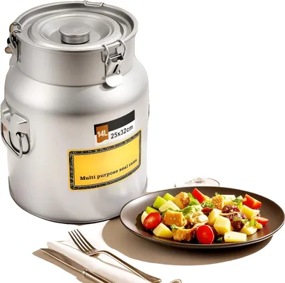 Obrázok produktu pre Vzduchotesný kontajner na potraviny, objem 14 l, nerezová oceľ 201, silikónové tesnenie, výška 32 cm, priemer dna 25 cm
