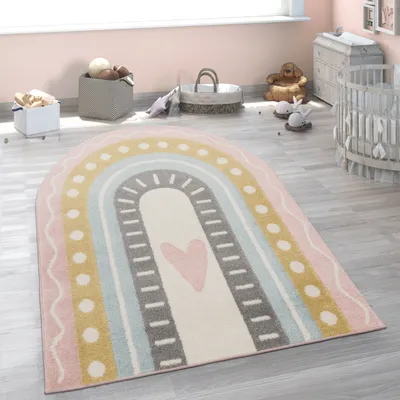Image de Tapis pour enfants Tapis pour chambre d'enfants Filles Garçons Différents motifs et tailles Taille 120 x 160 cm En forme d'arc-en-ciel