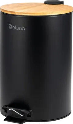 Image de eluno Poubelle, poubelle à pédale, capacité 12 litres en bambou et métal noir