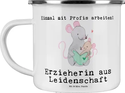 Produktbild von Mr. & Mrs. Panda Emaille Becher Erzieherin Leidenschaft - Weiß - Geschenk, Teetasse, Studium, Spruch, Witzig, Pott, Pädagogin, Ausbildung, Outdoor, Haferl, Tasse