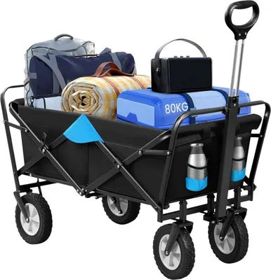 Produktbild von EUGAD Bollerwagen faltbar, für Camping Einkaufen, belastbar bis 80kg, Anthrazit-Türkis