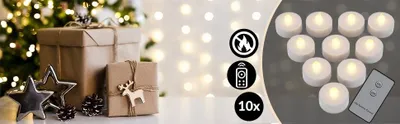 Zdjęcie produktu dla Świeczki LED z pilotem, ciepła biel, zestaw 10 sztuk