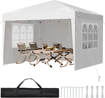 Obrázok produktu pre VEVOR skladací altánok, 2,95x2,95x2,63 m, pavilónový stan, prenosný, záhradný stan s bočnými stenami a vetracími oknami, 3 nastavenia výšky, stan, ochrana pred slnkom na vonkajšie podujatia, biely