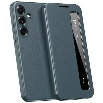 Immagine prodotto di Custodia in Finto cuoio per Samsung Galaxy A56, custodia intelligente per telefono cellulare con finestra laterale intelligente verde