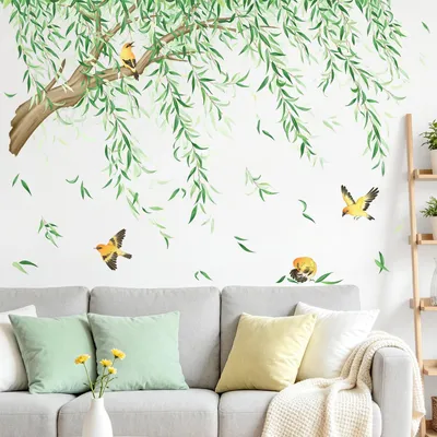 Produktbild von XXL Wandsticker: Baum mit hängenden Blättern und Vögeln