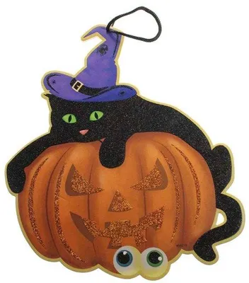 Zdjęcie produktu dla Dekoracja na Halloween - dynia i kot - 30 x 20 cm