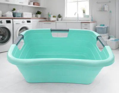 Produktbild von 25 Liter Wäschewanne Wäschekorb ergonomisch Griffen Kunststoff Pastell Türkis