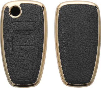 Produktbild von kwmobile Autoschlüssel Hülle kompatibel mit Ford 3-Tasten Autoschlüssel Keyless Go Hülle - Schlüsselhülle aus TPU und Kunstleder - Cover Schwarz Gold