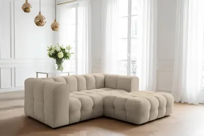 Produktbild von Ecksofa Designersofa SOLVIE XS in Stoff Moly Beige Ottomane Rechts