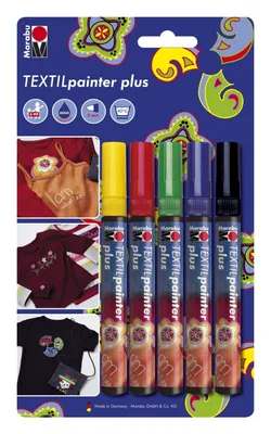 Obrázok produktu pre Marabu 0118 00 080 Textile Painter plus, rôzne blistre po 5, 5 x 3 mm