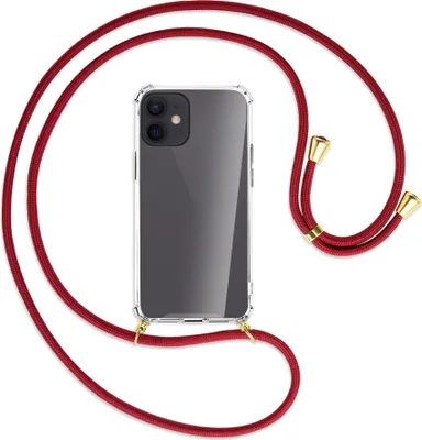 Produktbild von Handykette Backcover-Schutzhülle mit Band (Metall goldfarben) für Apple iPhone 12 Mini - dunkelrot