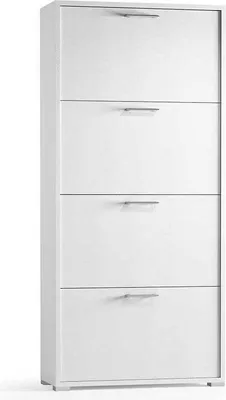 Produktbild von Weißer Holzschuhschrank mit 4 doppelttiefen Türen