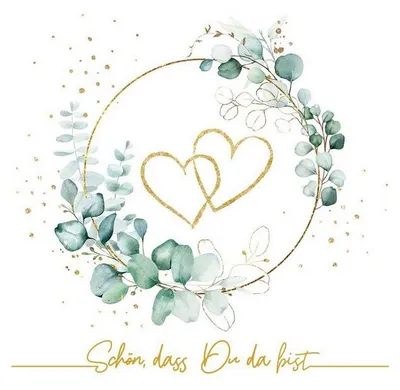 Produktbild von 20 kleine Cocktail-Servietten Eucalyptus Hearts white - Herz um Eukalyptus weiß 25x25cm