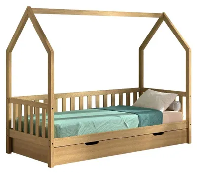 Produktbild von Vipack Hausbett Natur-Kabinenbett 90 x 200 mit Schublade