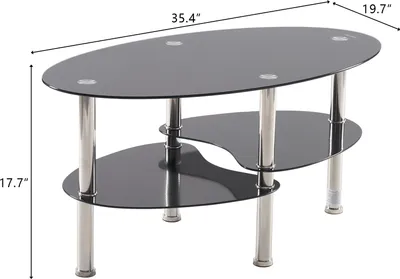 Image de FCH Table basse ovale en verre, cadre en acier, noir , 90x50x45cm