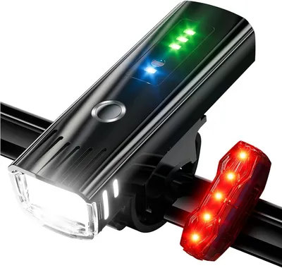 Productafbeelding van Fietslamp, 6.000 lumen, werkt tot 14 uur en is IPX6-waterdicht, powerbankfunctie, opladen via USB, fietsverlichting voor en achter, 5 standen