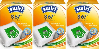 Three packages of Swirl S67 vacuum cleaner bags.