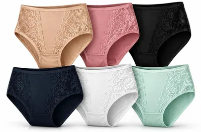 Immagine prodotto di Confezione da 6 slip da donna con pizzo, elastici e comodi, 95% misto poliammide, taglie 4/3XL