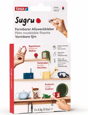 Produktbild von tesa SUGRU - Formbarer Allzweckkleber - starker Allzweck-Klebstoff - Pack 3x3,5g