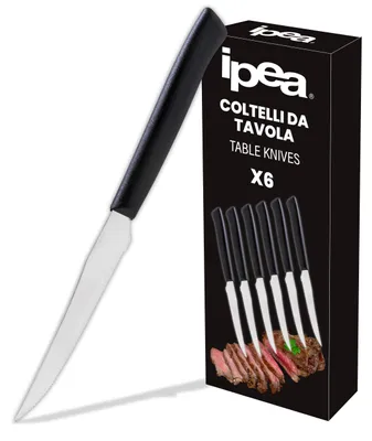 Steakmesser-Set 6-tlg., Edelstahlklinge, schwarzer Griff, 23 cm