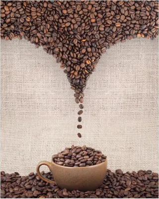 Produktbild von Wallario Poster - Tasse mit Kaffeebohnen - Kaffeedesign, Kunstdruck Größe: 40 x 50 cm