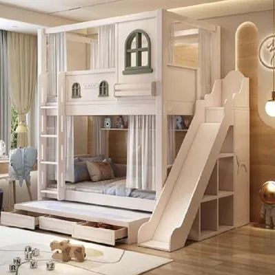 Produktbild von Doppelstockbett Kinderbett Jugendbett Stockbett Etagenbett Holz mit Rutsche