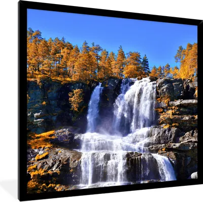 Produktbild von MuchoWow® Gerahmtes Poster Wasserfall - Norwegen - Natur 40x40 cm - Poster mit Schwarzem Bilderrahmen Wandposter Rahmen Foto Bilder - Mit Rahmen - Wanddekoration Schlafzimmer