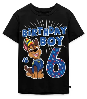 Produktbild von Spreadshirt Paw Patrol Geschenk 6 Jahre 6. Geburtstag Chase Kinder Premium T-Shirt, 110/116 (4 Jahre), Schwarz