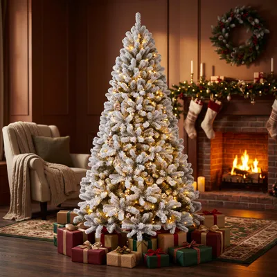 Produktbild von Künstlicher Weihnachtsbaum 185 cm (6.0FT) Schneebeflockt mit mit integrierter LED-Beleuchtung, frostigen Schneespitzen – Automatisches Klappsystem & Metallständer