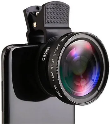 Zdjęcie produktu dla Obiektyw szerokokątny 0,45x, 49UV, przeznaczony do telefonów iPhone i Android, o średnicy 52 mm, obiektyw 2-w-1 do aparatów w smartfonach