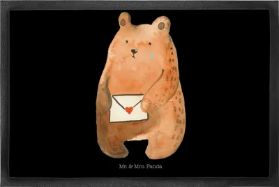 Produktbild von Mr. & Mrs. Panda Schmutzmatte Bär Liebesbrief 50 x 75 cm - Schwarz - Geschenk, abstreifer, Partner, Teddy, fußmatte, Vermissen, Sehnsucht, Freundin, Bodenvorleger