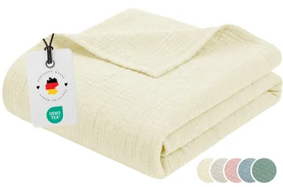 Produktbild von Musselin Decke 150x200 cm aus 100% Baumwolle, Leichte Musselindecke Sommer - Creme