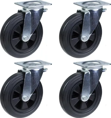 Obrázek produktu pro 4 - 200mm Castors black rubber swivel 200kg each Heavy duty 800kg per set