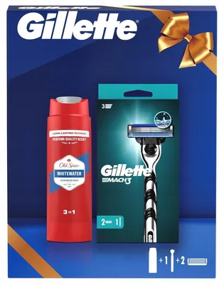 Produktbild von Gillette Mach3 Rasierer Geschenkset: 2 Klingen und 3-in-1 Gel Old Spice