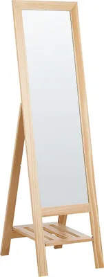 Obrázek produktu pro BELIANI Stojací zrcadlo rám ze světle hnědého dřeva 40 x 145 cm se stojanem a policí moderní design