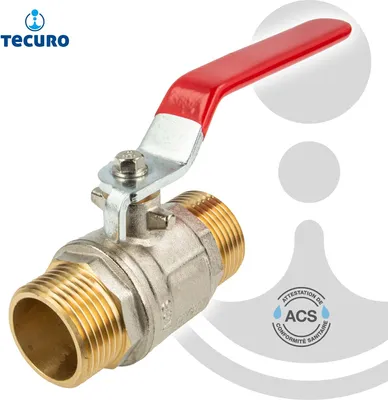 Produktbild von tecuro Kugelhahn (ACS), beids. Außengewinde G 1 1/2 Zoll (DN 40) Stahlhebel lang, MS-vernickelt