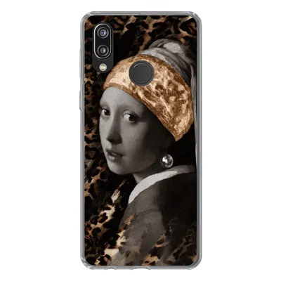 Produktbild von MuchoWow® Handyhülle Schutzhülle Hülle für Huawei P20 Lite (2020) Mädchen mit Perlenohrring - Pantherdruck - Braun Silikon Softcase Handy Hülle - Kartenhalter