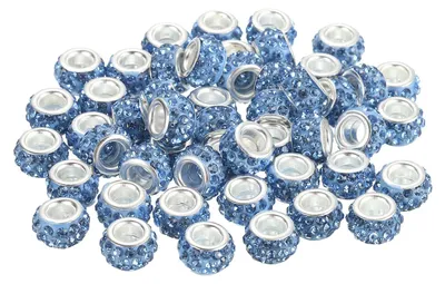 50 Strass-Perlen mit großem Loch, hellblau, 10,5 x 7 mm