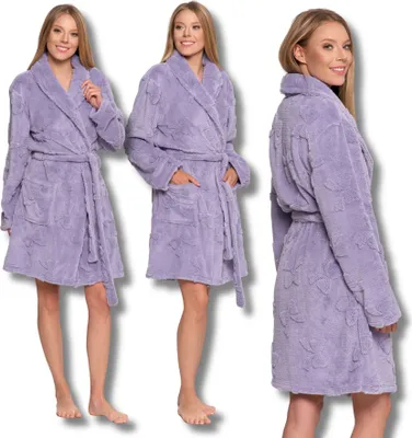 Produktbild von Moraj | Damen Bademantel Warm Violett | Kuscheliger Fleece mit Schalkragen | Größe XL