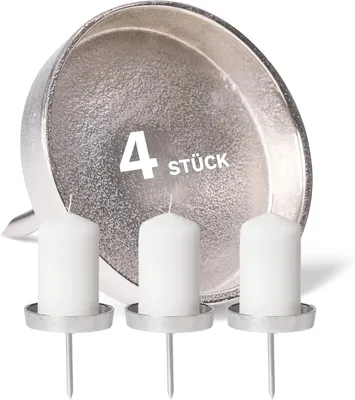 Produktbild von 4 Kerzenhalter, schwarz, aus Aluminium, flach, 10 cm. Kerzenhalter für Adventskranz, Kerzenhalter für Weihnachtskranz